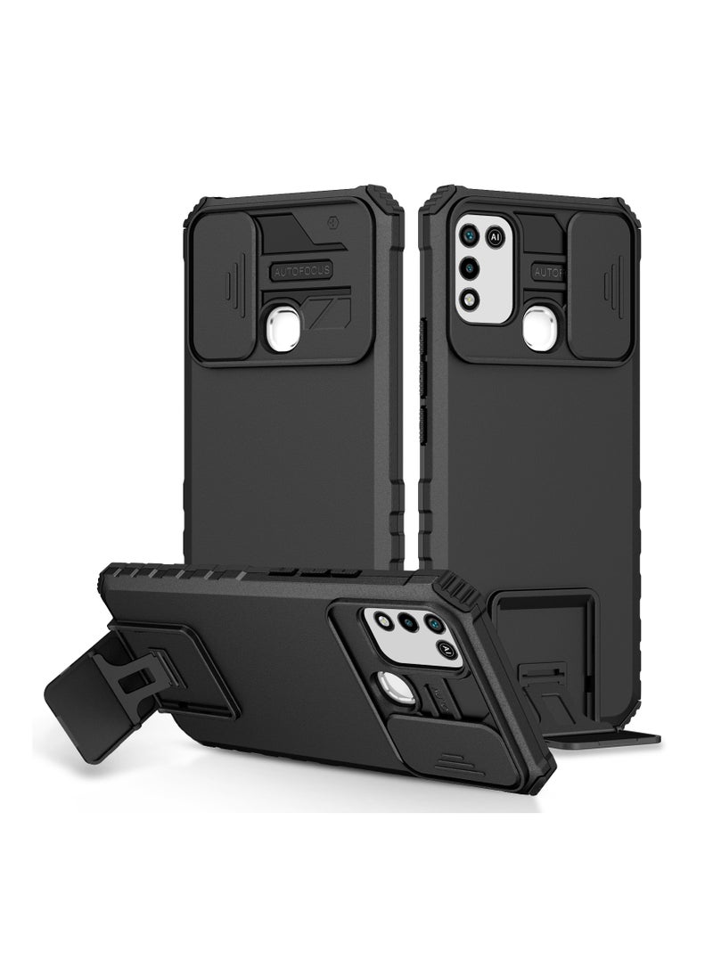 Generic - Infinix Hot 9 Play / Hot 10 Play / Hot 11 Play Black Mobile Phone Case Cover, Innovative Telescopic Bracket, Sliding Protection Camera Window, Bumper Shockproof Phone Back Cover - Image 1