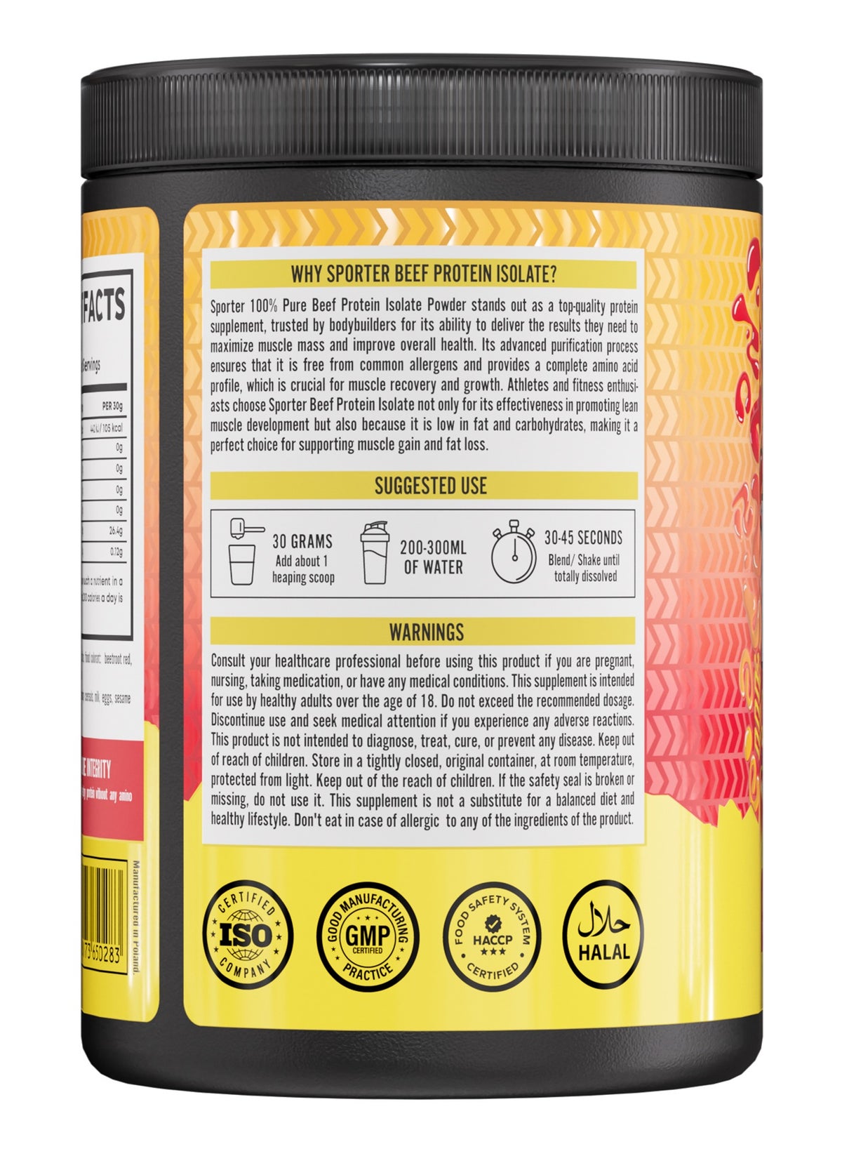 Sporter Beef Protein Isolate – 540G | 26G Protein Per Serving | 0G Sugar & Fat | Raspberry Mango Flavor | Lactose-Free | Muscle Recovery & Strength