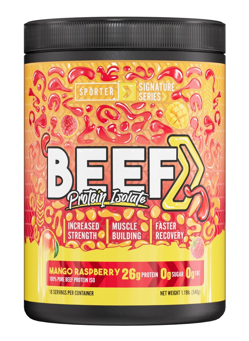SPORTER Sporter Beef Protein Isolate – 540g | 26g Protein Per Serving | 0g Sugar & Fat | Raspberry Mango Flavor | Lactose-Free | Muscle Recovery & Strength  - Image 1