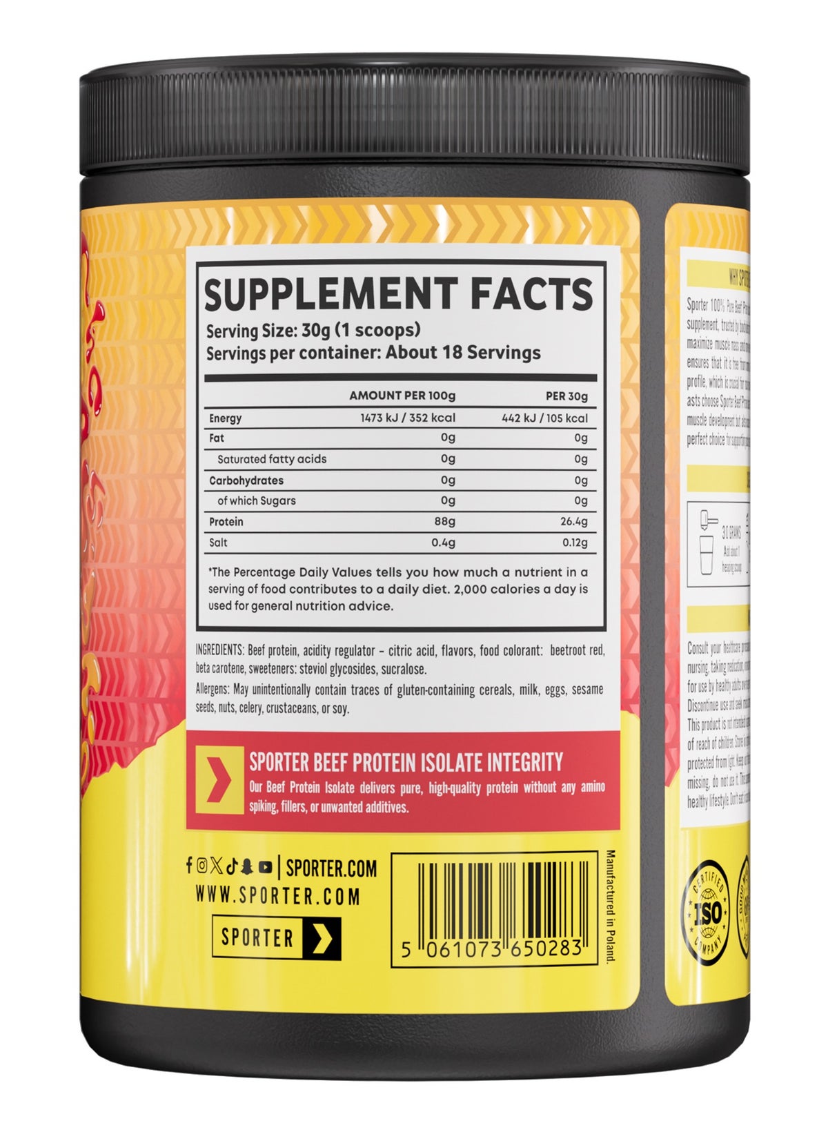 Sporter Beef Protein Isolate – 540G | 26G Protein Per Serving | 0G Sugar & Fat | Raspberry Mango Flavor | Lactose-Free | Muscle Recovery & Strength