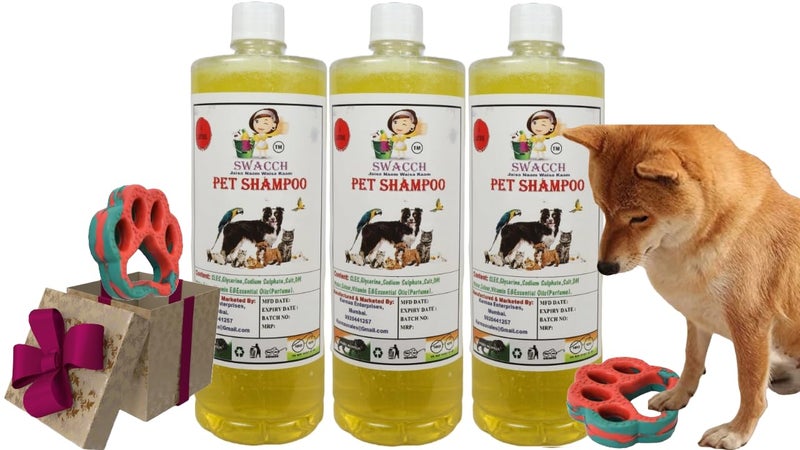 swacch Pet Shampoo + Paw Shape I Rubber Dog Toy for Training and Interactive I Durable & Safe I Combo Pack I 3 Litre Lemon - Image 1