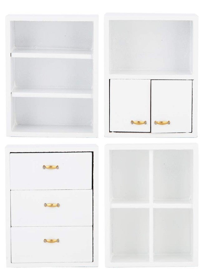 Qinlorgo Dollhouse Cabinet Furniture, 4pcs 1:12 Cabinet Unit Doll House Furniture, DIY Wooden Dollhouse Furniture Set, for Putting Greenery, Enamel, Book, Musical Instrument(White) - Image 1