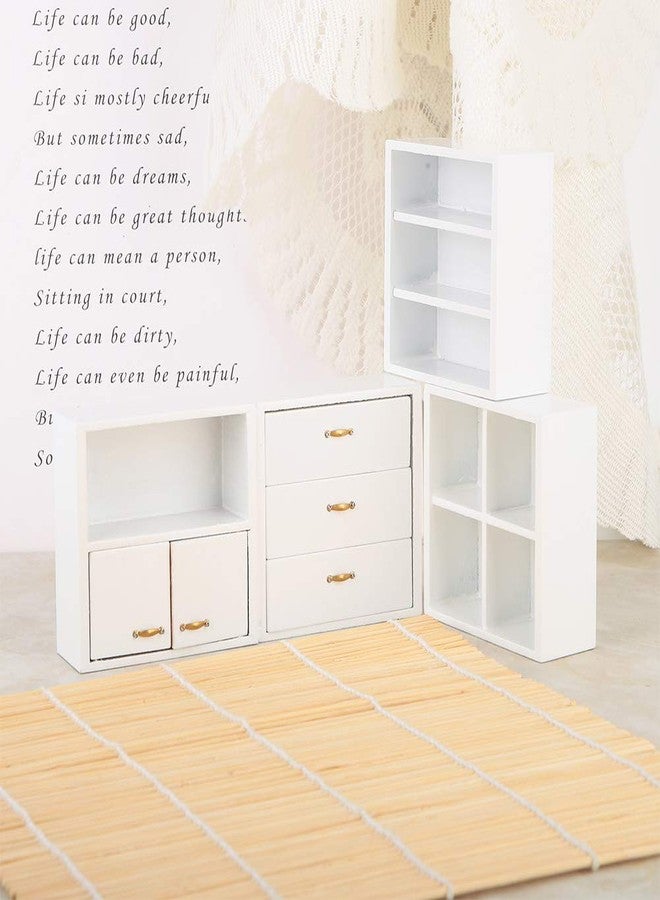 Qinlorgo Dollhouse Cabinet Furniture, 4pcs 1:12 Cabinet Unit Doll House Furniture, DIY Wooden Dollhouse Furniture Set, for Putting Greenery, Enamel, Book, Musical Instrument(White) - Image 3