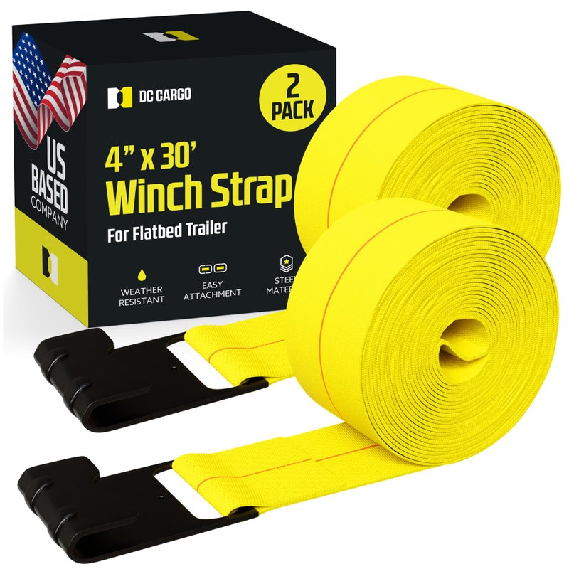DC Cargo Mall Truck Straps, 4 inch X 30' Straps for Flatbed Trailer Heavy Duty Tie-Downs w/Flat Hooks (2-Pack) 16,500 lbs Break Strength, WLL# 5,500 lbs - Image 2
