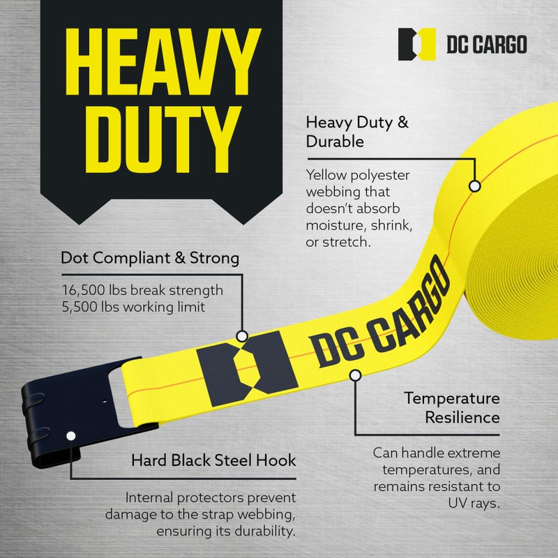 DC Cargo Mall Truck Straps, 4 inch X 30' Straps for Flatbed Trailer Heavy Duty Tie-Downs w/Flat Hooks (2-Pack) 16,500 lbs Break Strength, WLL# 5,500 lbs - Image 4