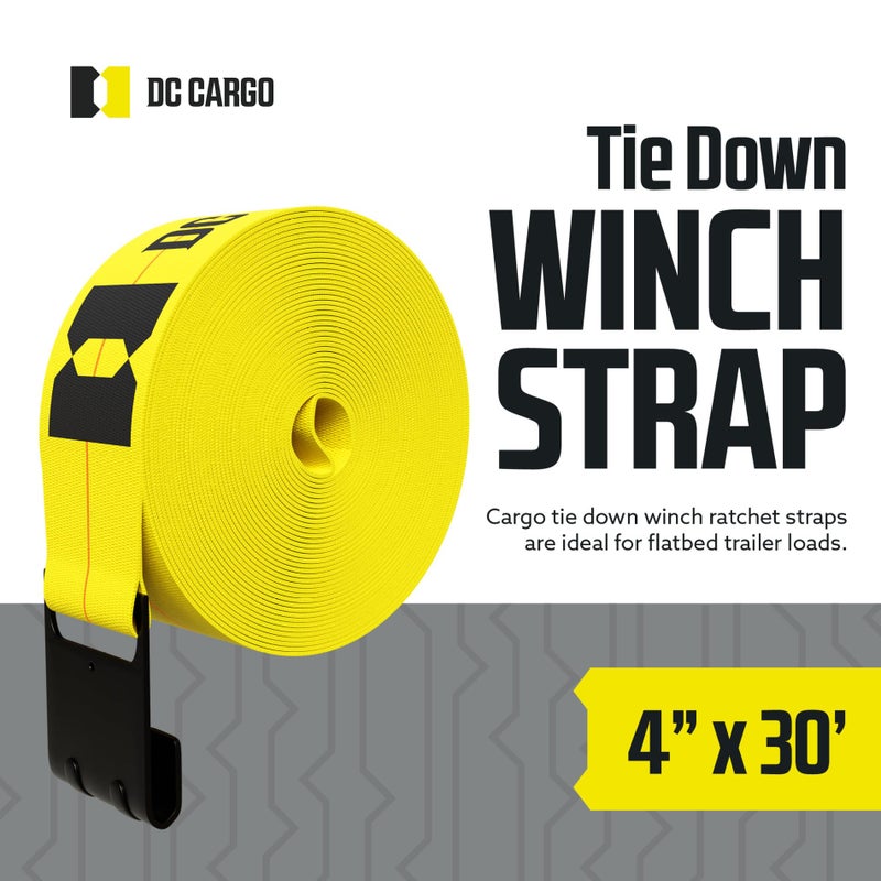 DC Cargo Mall Truck Straps, 4 inch X 30' Straps for Flatbed Trailer Heavy Duty Tie-Downs w/Flat Hooks (2-Pack) 16,500 lbs Break Strength, WLL# 5,500 lbs - Image 3