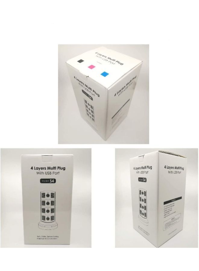 4 Layers Universal Vertical Multi Plug Tower Extension With USB Port - Image 4