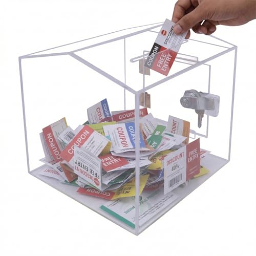 Rasper Transparent Acrylic Donation Box Daan Patra Visiting Card Drop Box Ballot Lucky Draw Box for Coupon Collection Daan Peti (Standard Size 8x8x8 Inches, Hut Shape) with Lock Facility - Image 4