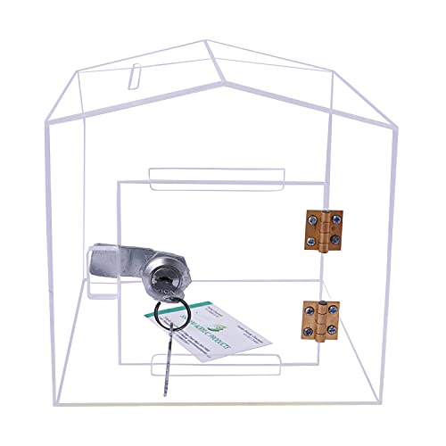 Rasper Transparent Acrylic Donation Box Daan Patra Visiting Card Drop Box Ballot Lucky Draw Box for Coupon Collection Daan Peti (Standard Size 8x8x8 Inches, Hut Shape) with Lock Facility - Image 2