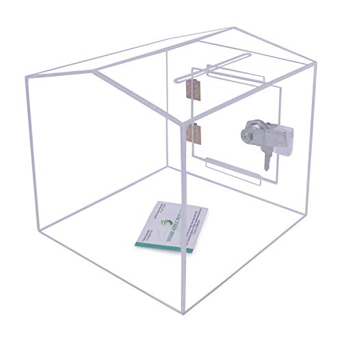 Rasper Transparent Acrylic Donation Box Daan Patra Visiting Card Drop Box Ballot Lucky Draw Box for Coupon Collection Daan Peti (Standard Size 8x8x8 Inches, Hut Shape) with Lock Facility - Image 1