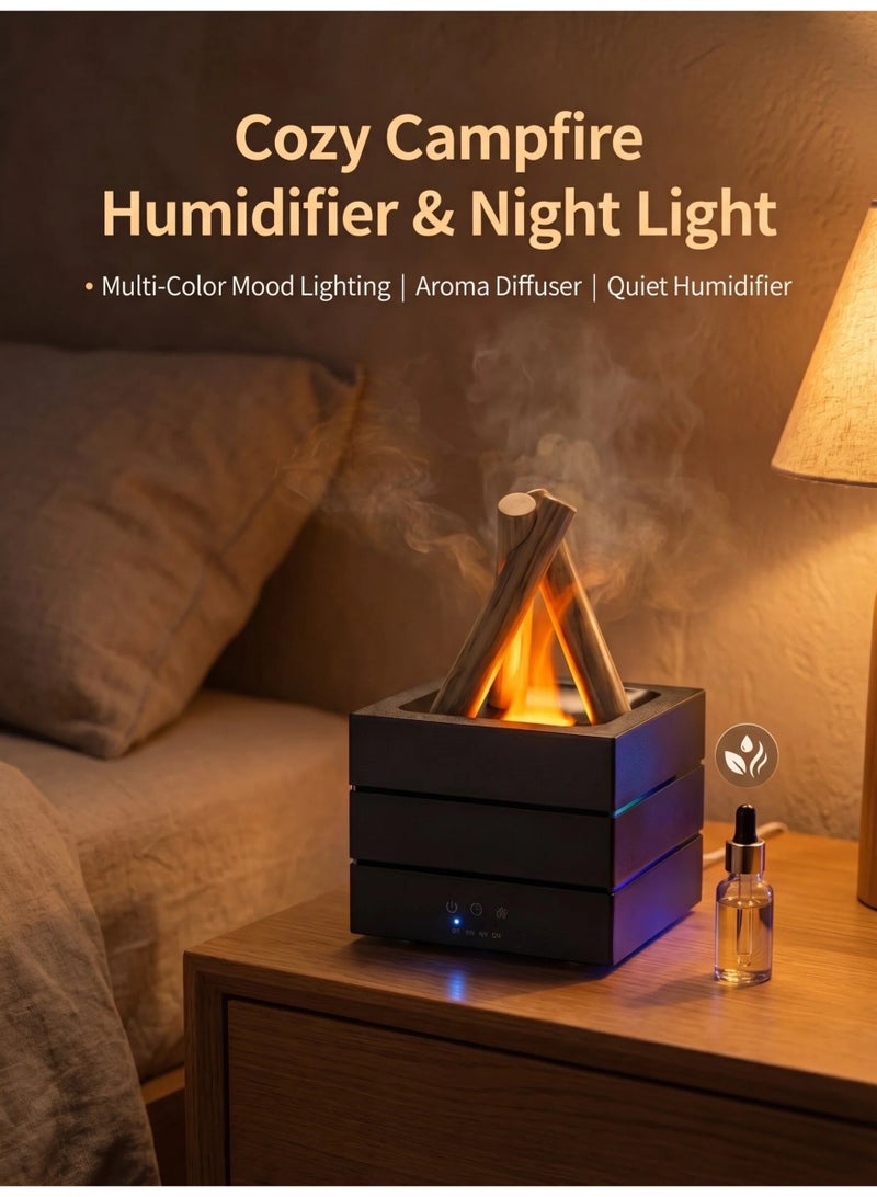 Bonfire Humidifier, Flame Essential Oil Diffuser, 280ml Flame Diffusers for Home, 7 Colorful LED Aroma Diffuser with Remote Control for Bedroom, Office, Waterless Auto-Off and Timer (Black) - Image 1