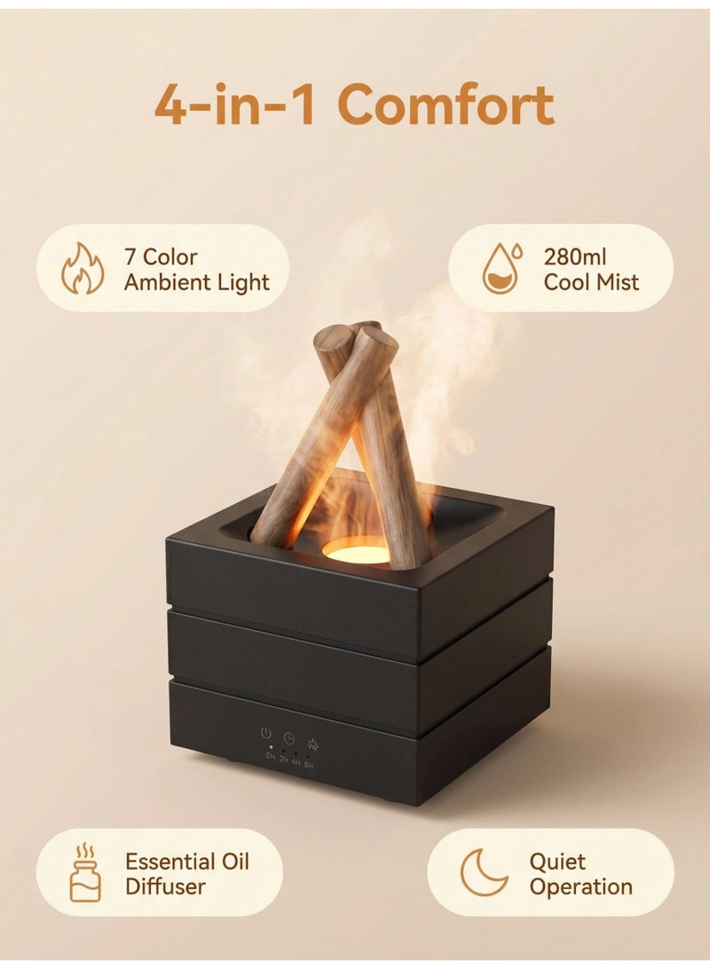 Bonfire Humidifier, Flame Essential Oil Diffuser, 280ml Flame Diffusers for Home, 7 Colorful LED Aroma Diffuser with Remote Control for Bedroom, Office, Waterless Auto-Off and Timer (Black) - Image 2