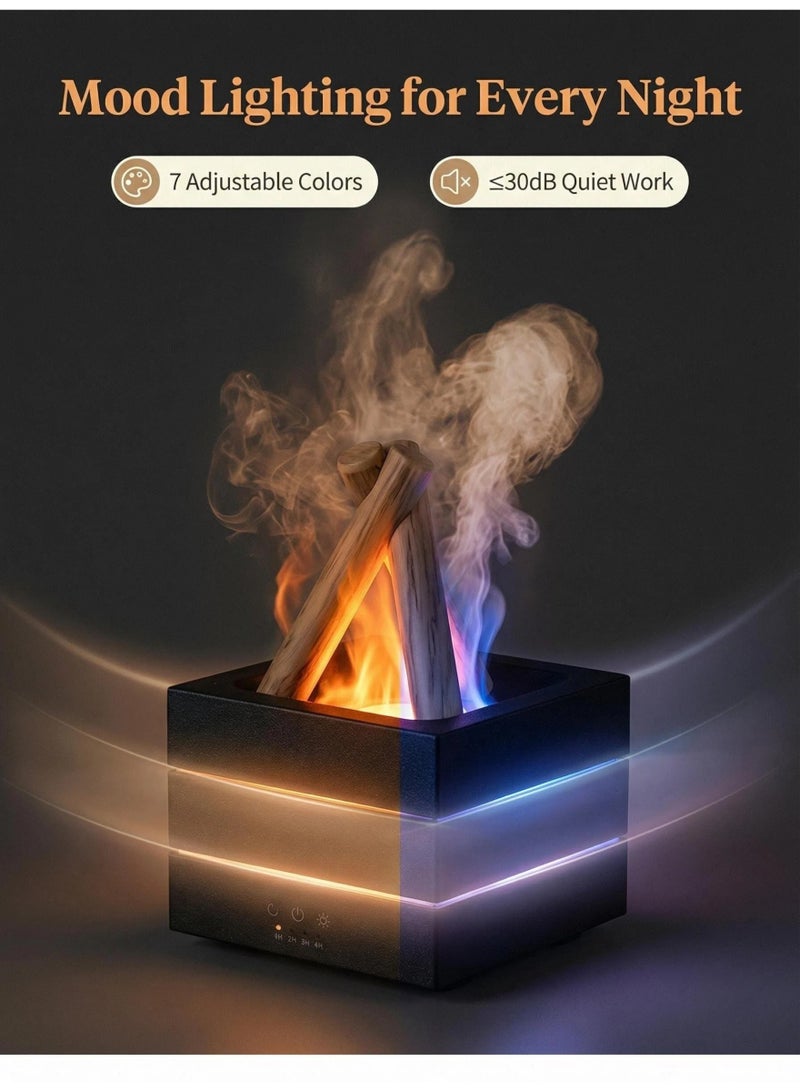 Bonfire Humidifier, Flame Essential Oil Diffuser, 280ml Flame Diffusers for Home, 7 Colorful LED Aroma Diffuser with Remote Control for Bedroom, Office, Waterless Auto-Off and Timer (Black) - Image 3