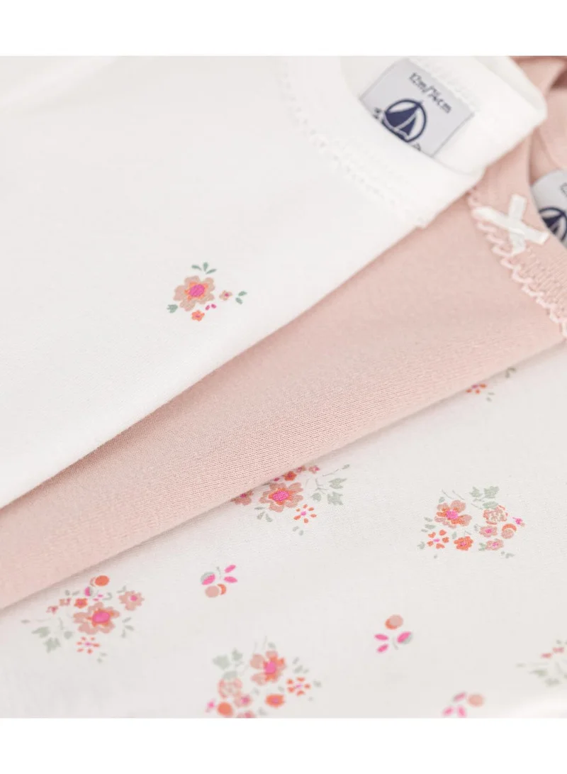 Petit Bateau Babies' short-sleeved flower-patterned cotton bodysuits - 3-pack