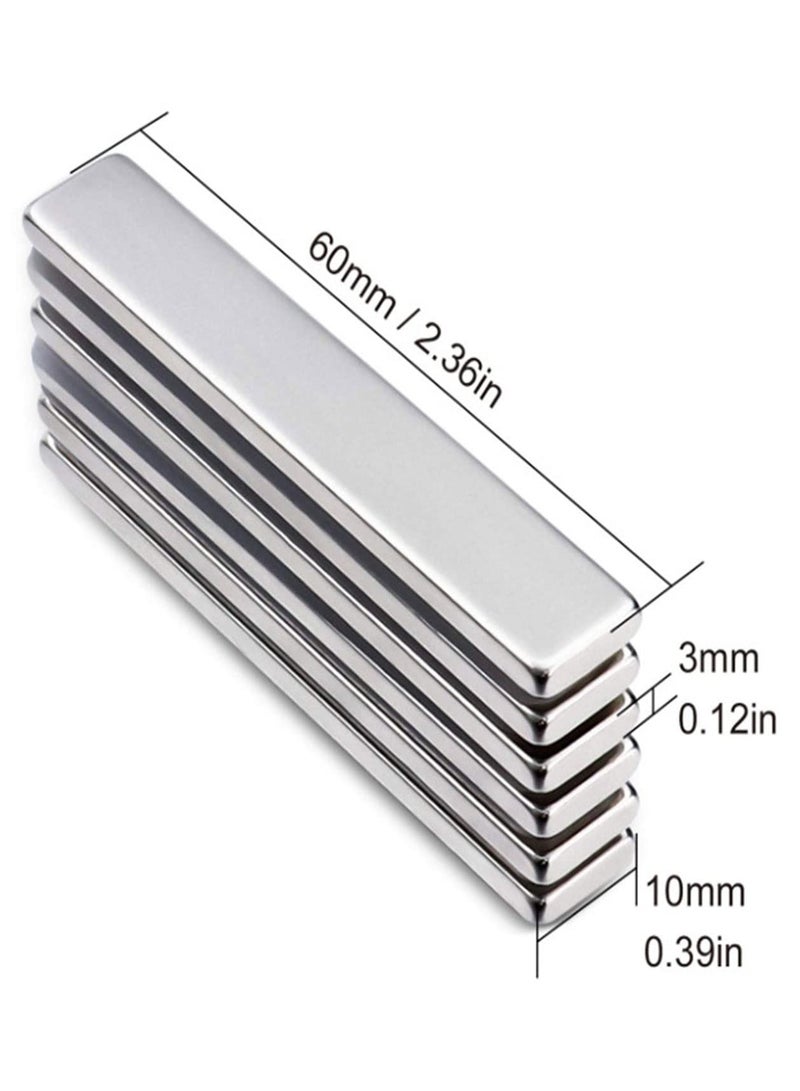 6 Pack Waterproof Neodymium Bar Magnets - Strong Rare Earth Magnets with Epoxy Coating & Double-Sided Adhesive for Fridge, Office, Shower & More (60x10x3mm) - Image 2