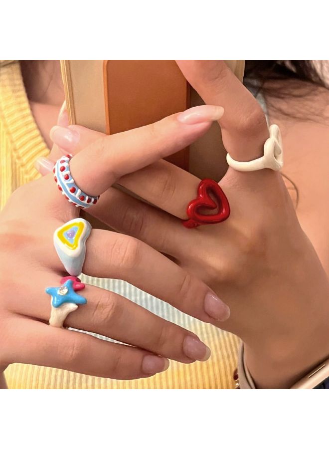 Sweet Color Enamel Dropping Glaze Dopamine Finger Ring Sweetheart Girl Ins Personalized Open Niche Design Ring-Color:R—milk White + Red Love Open Ring  - Image 1