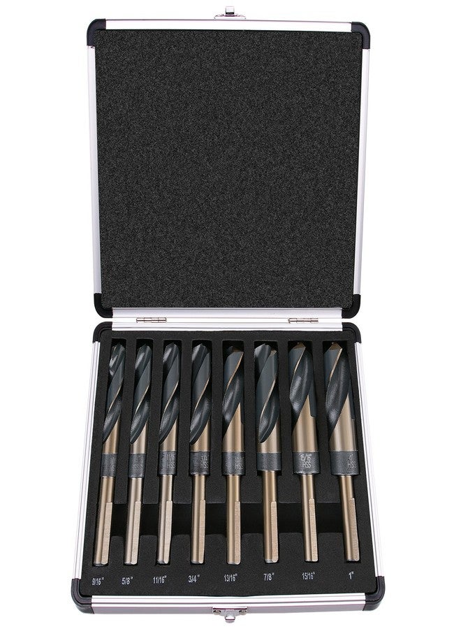 EFFICERE 8-Piece Premium 1/2” Reduced Shank Silver and Deming Large Drill Bit Set in Aluminum Carry Case, M2 High Speed Steel, 135-Degree Split Point | SAE Inch Size 9/16” - 1” by 1/16th Increment - Image 1