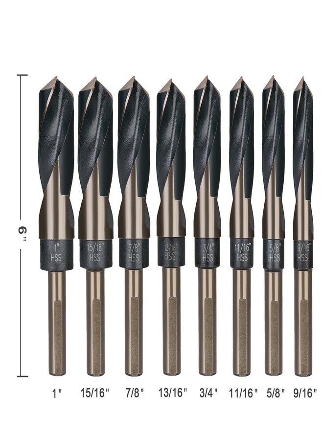 EFFICERE 8-Piece Premium 1/2” Reduced Shank Silver and Deming Large Drill Bit Set in Aluminum Carry Case, M2 High Speed Steel, 135-Degree Split Point | SAE Inch Size 9/16” - 1” by 1/16th Increment - Image 3