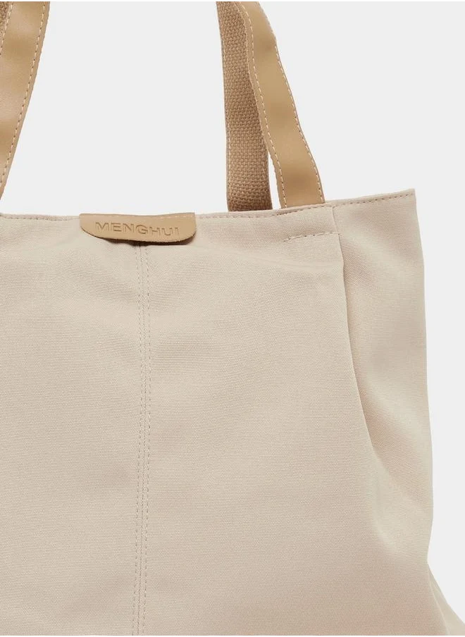 Styli Solid Tote Bag with Top Handles and Zip Closure