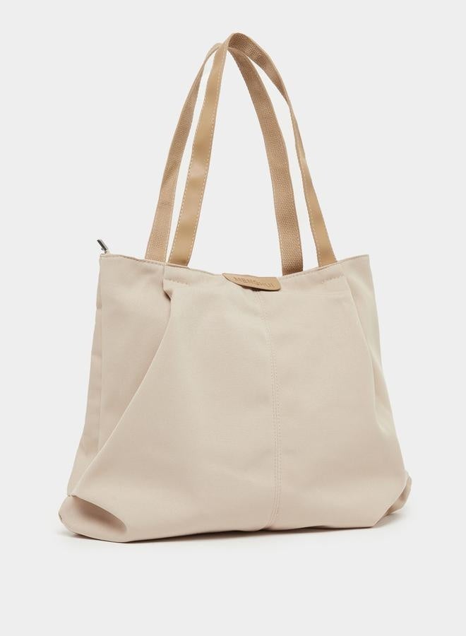 Styli Solid Tote Bag with Top Handles and Zip Closure - Image 1