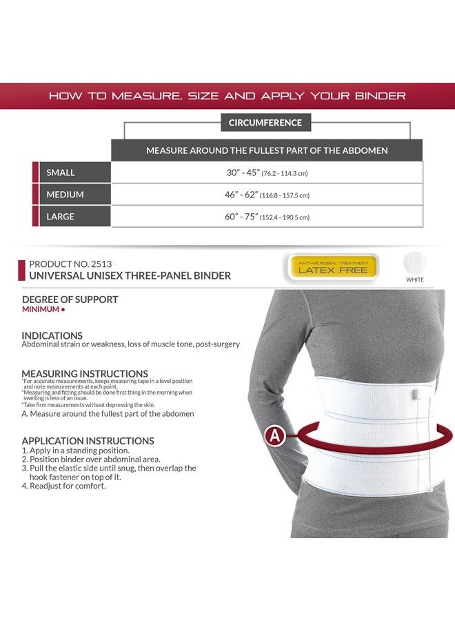 OTC Abdominal Binder, Chest Support Brace, Rib Fracture, Unisex, Three-panel, White (Three-Panel), Large - Image 2