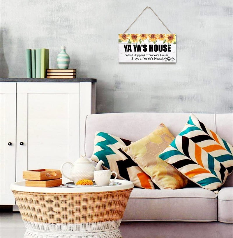 EDCTO علامة نمط عتيقة ya ya's house ما يحدث في منزل ya ya يبقى في منزل ya ya معلق الخشب علامة المنزل زخرفية wood wood wood sign for grandma 12x6 in - Image 4