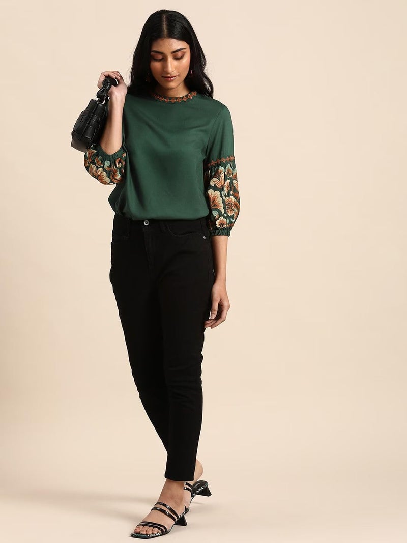 rytras Women's Embroidered Regular Top(Green,XXL) - Image 4