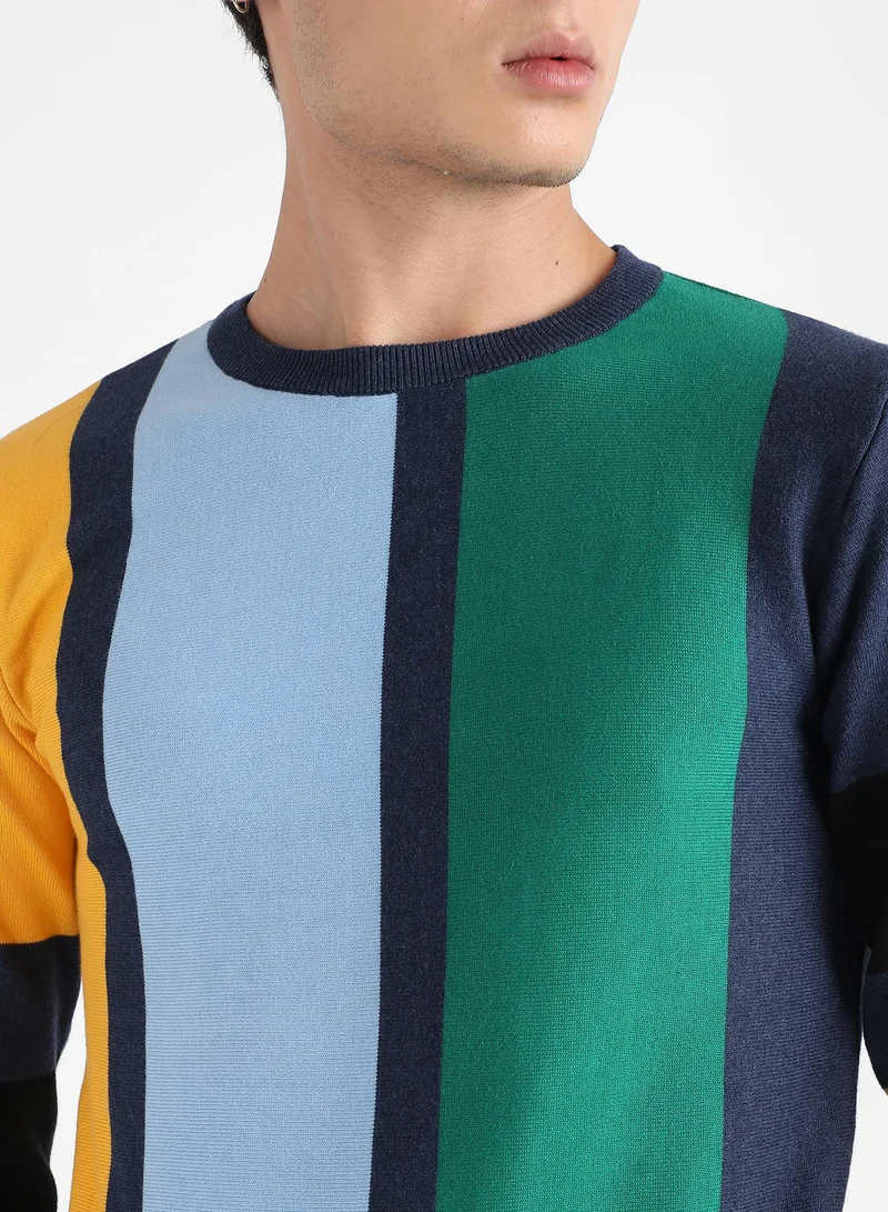 Campus Sutra Men's Multicolour Contrast Panel Relaxed Pullover Sweater