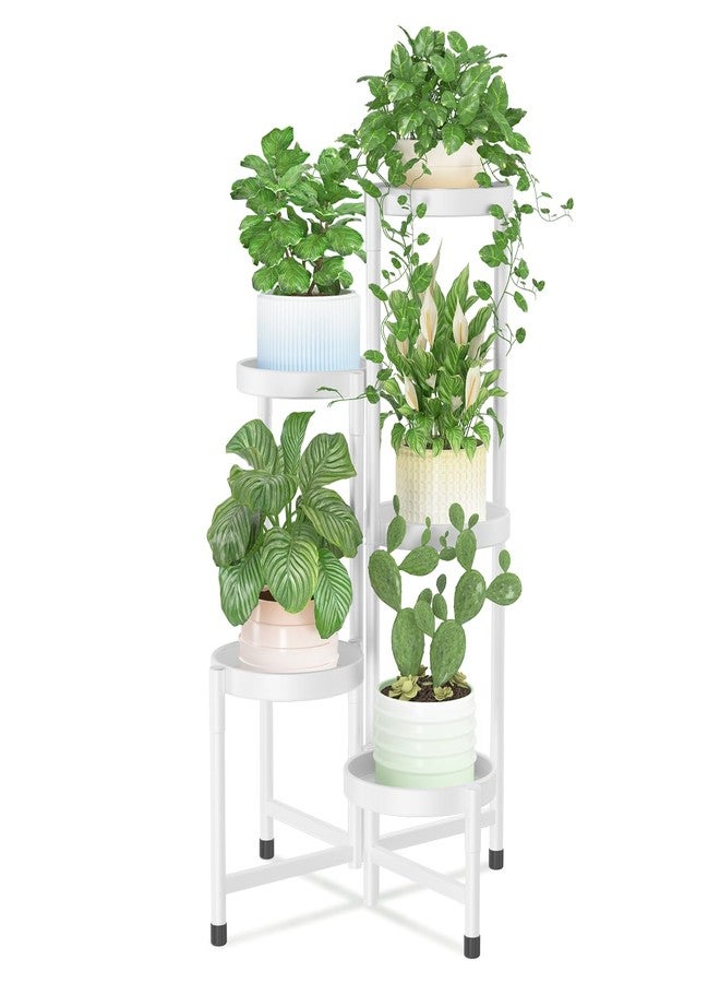 iDavosic.ly Plant Stand Indoor Outdoor, 5 Tier Corner Metal Flower Display Holder Shelf, Folding Tall Orchid Rack for Patio Balcony Porch Garden Living Room House, White - Image 1