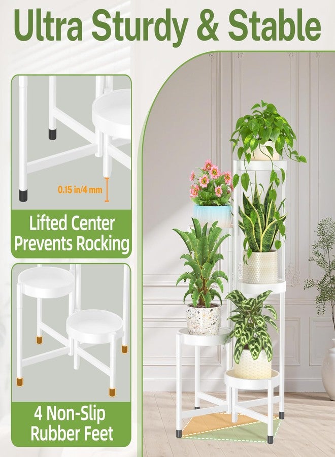 iDavosic.ly Plant Stand Indoor Outdoor, 5 Tier Corner Metal Flower Display Holder Shelf, Folding Tall Orchid Rack for Patio Balcony Porch Garden Living Room House, White - Image 4