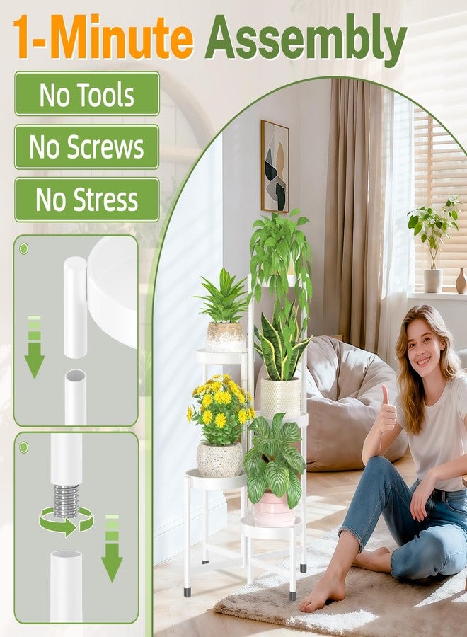 iDavosic.ly Plant Stand Indoor Outdoor, 5 Tier Corner Metal Flower Display Holder Shelf, Folding Tall Orchid Rack for Patio Balcony Porch Garden Living Room House, White - Image 2
