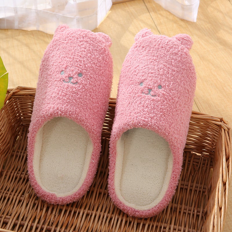 New Cute Bear Home Slippers Soft Warm Winter Non-slip Light red