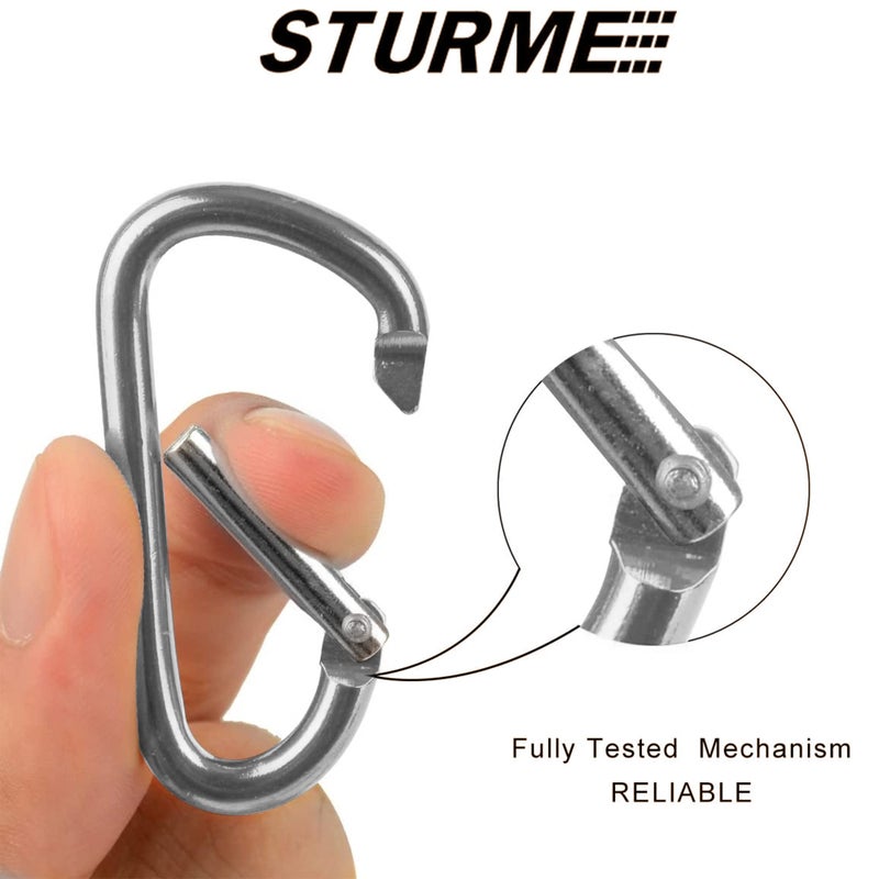 STURME 2" Aluminum D Ring Carabiners Clip D Shape Spring Loaded Gate Small Keychain Carabiner Clip Set for Outdoor Camping Mini Lock Snap Hooks Spring Link Key Chain Durable Improved 24 PCS (Silver) - Image 3