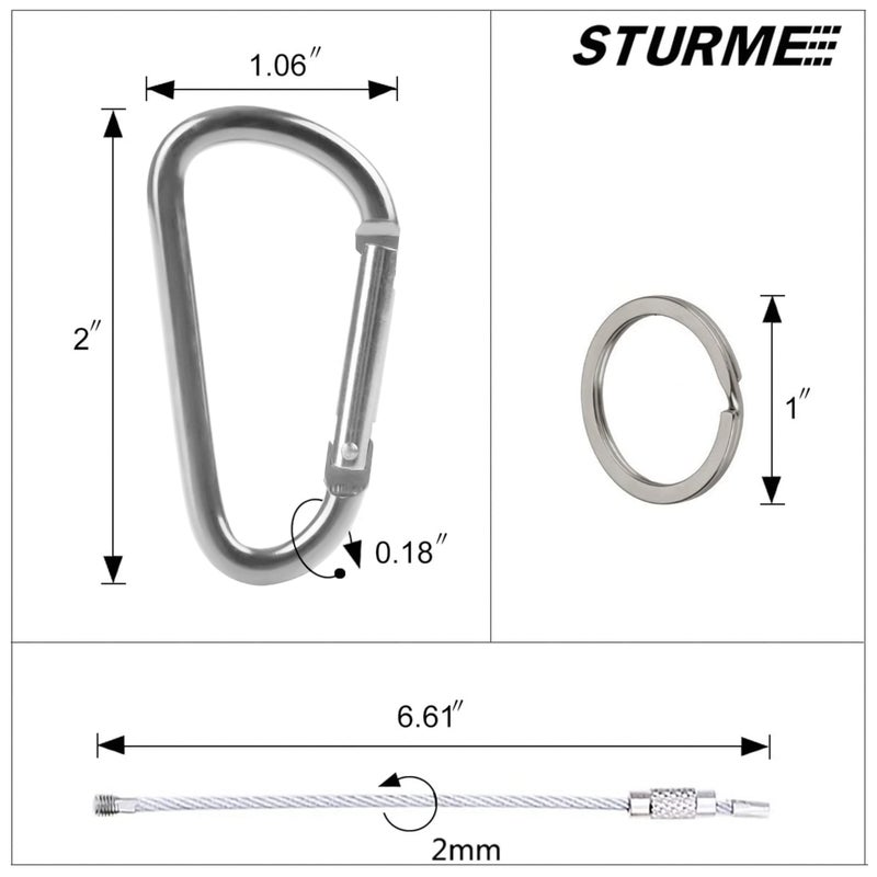 STURME 2" Aluminum D Ring Carabiners Clip D Shape Spring Loaded Gate Small Keychain Carabiner Clip Set for Outdoor Camping Mini Lock Snap Hooks Spring Link Key Chain Durable Improved 24 PCS (Silver) - Image 2