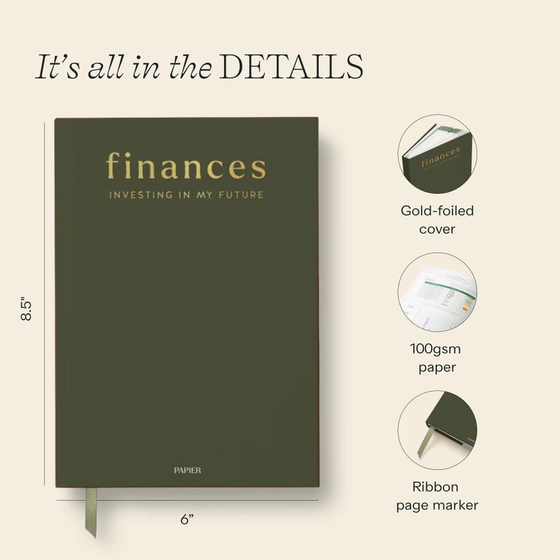 Papier Shine Finance Planner - Olive Hardback | Track Expenses, Savings, Outgoings | Undated | Includes Money Tracker, Daily & Monthly Calendar, & Monthly Budget Section | Budgeting Gift For Students - Image 5