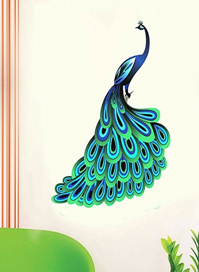 Decals Design 'Unique Blue Peacock' Wall Sticker (PVC Vinyl, Multicolour, 90 cm x 60 cm) - Image 1