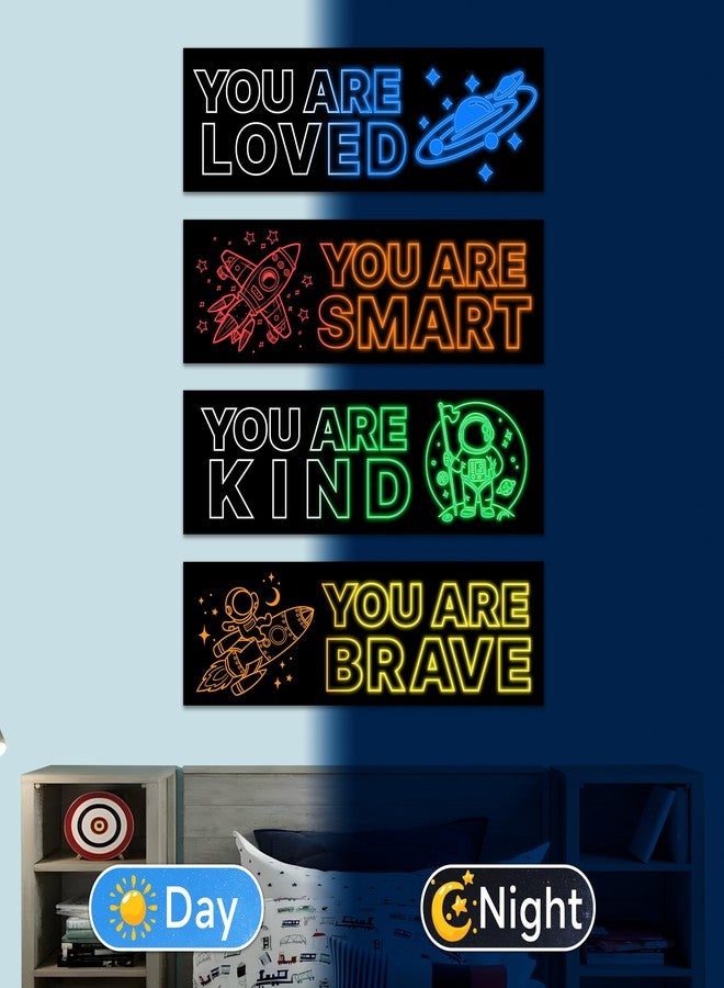 Robmoda 4 Pcs Glow in The Dark Astronaut Wall Stickers, Space Astronaut Inspirational Wall Decor for Boys Room, Kids Bedrooms Game Rooms Nursery Decorations, 4 Colors - Image 3