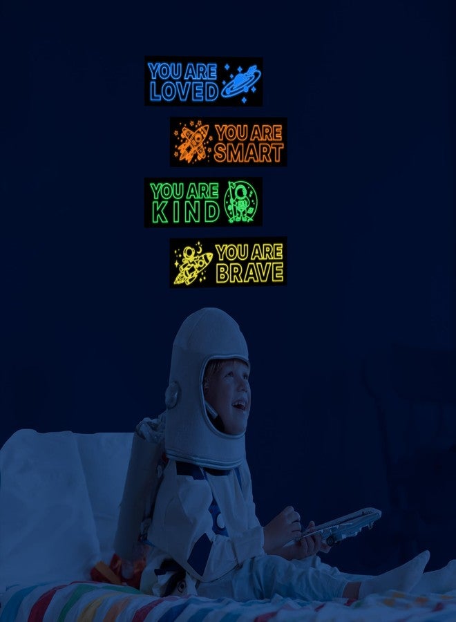 Robmoda 4 Pcs Glow in The Dark Astronaut Wall Stickers, Space Astronaut Inspirational Wall Decor for Boys Room, Kids Bedrooms Game Rooms Nursery Decorations, 4 Colors - Image 4
