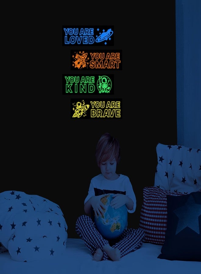 Robmoda 4 Pcs Glow in The Dark Astronaut Wall Stickers, Space Astronaut Inspirational Wall Decor for Boys Room, Kids Bedrooms Game Rooms Nursery Decorations, 4 Colors - Image 2