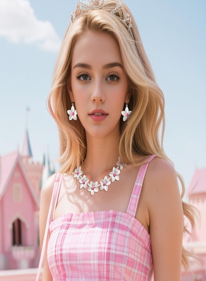 بريلوف طقم مجوهرات بريلوف الأنيق والفريد من نوعه، يتألف من قلادة وأقراط متدلية بتصميم عنقود الزهور، مناسب للنساء، مثالي لحفلات الأزياء التنكرية، باللون الأبيض. - Image 2