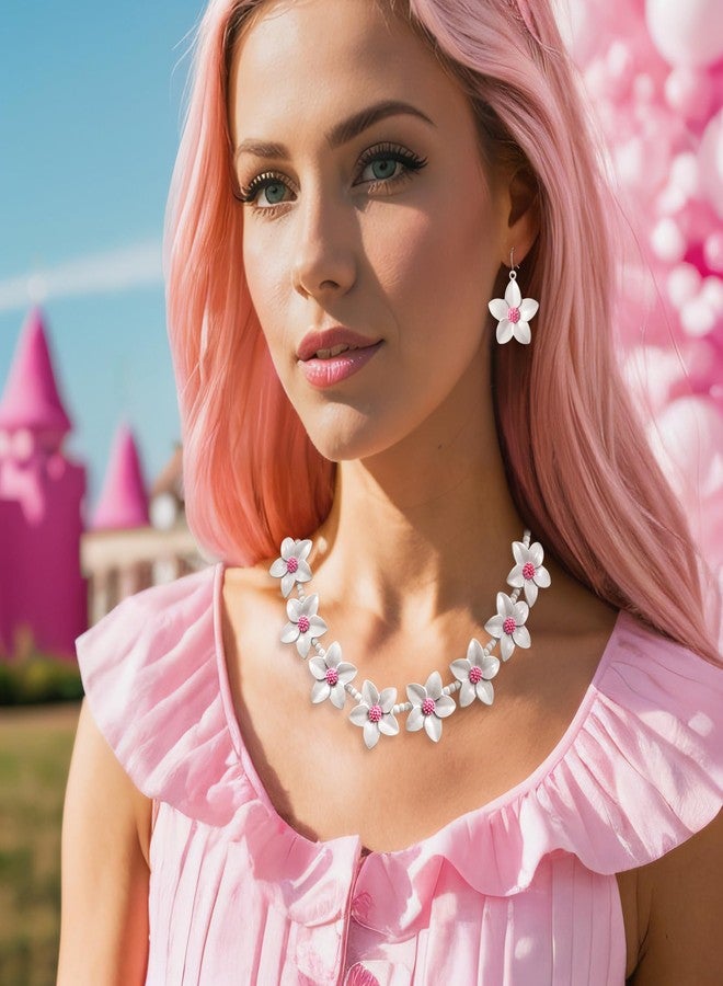 بريلوف طقم مجوهرات بريلوف الأنيق والفريد من نوعه، يتألف من قلادة وأقراط متدلية بتصميم عنقود الزهور، مناسب للنساء، مثالي لحفلات الأزياء التنكرية، باللون الأبيض. - Image 4