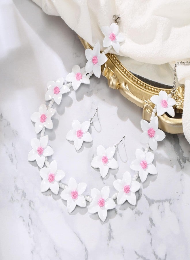 بريلوف طقم مجوهرات بريلوف الأنيق والفريد من نوعه، يتألف من قلادة وأقراط متدلية بتصميم عنقود الزهور، مناسب للنساء، مثالي لحفلات الأزياء التنكرية، باللون الأبيض. - Image 5