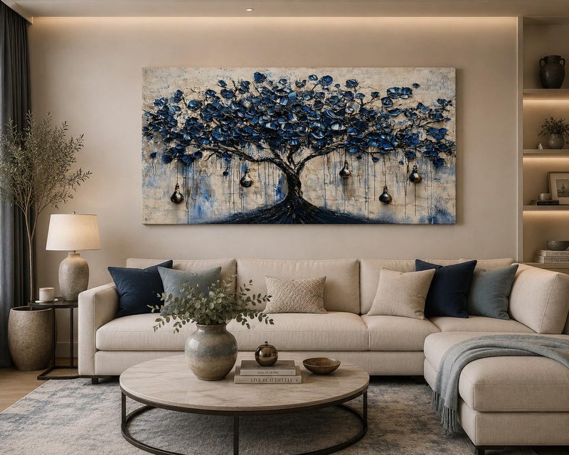 ARS Graphics ARS® 3D Textured Navy Blue Flower Tree Canvas Wall Art - 40 x 70 CM - Image 2