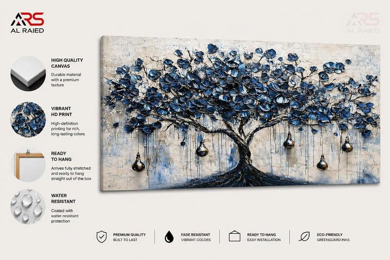 ARS Graphics ARS® 3D Textured Navy Blue Flower Tree Canvas Wall Art - 40 x 70 CM - Image 3
