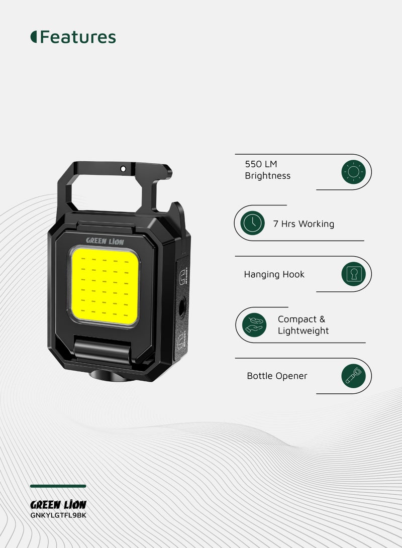 GREEN LION Keychain Light - 2 COB/ XPE/ Foldable/ Compact & Lightweight/ Bottle Opener/ Hanging Hook/ USB-C Charging with 5 Light Modes/ Magnetic Attachment - Black - Image 3