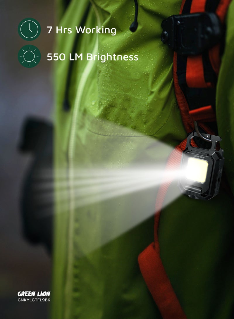 GREEN LION Keychain Light - 2 COB/ XPE/ Foldable/ Compact & Lightweight/ Bottle Opener/ Hanging Hook/ USB-C Charging with 5 Light Modes/ Magnetic Attachment - Black - Image 4