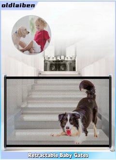 oldlaiben Retractable Baby Gates for Stairs - Mom Choice Award, Baby Gate with Door Essencial Baby Gate for Doorways, Baby Gate for The House, Easy to Use Baby Gate for Stairway, Black  - Image 1