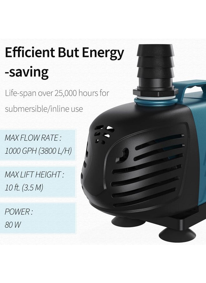 Uniclife Uniclife Aquarium 1000 GPH Submersible and Inline Water Pump 80W 10ft High Lift AC 120 V Quiet Return Pump with 10 ft. Power Cord for Large Fish Tanks Pond Waterfalls Fountains Sumps and Gardens  - Image 2