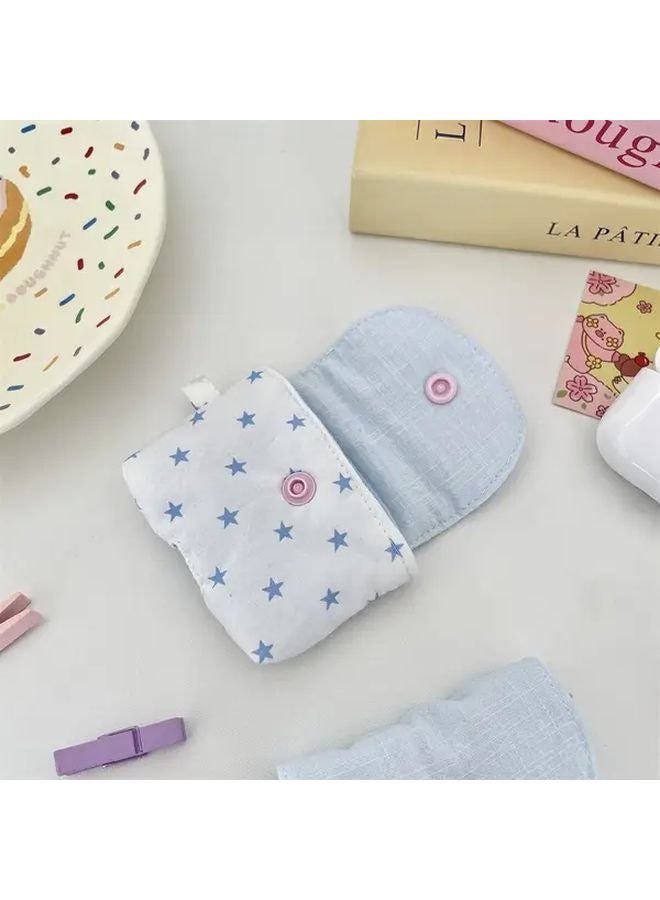 Mini Earphone Storage Bag Snap Button Closure Pastel Pink Blue Sequin Stars Style 04 - Image 5