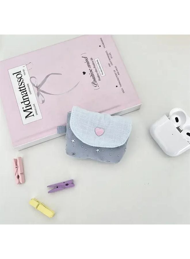 Mini Earphone Storage Bag Snap Button Closure Pastel Pink Blue Sequin Stars Style 04 - Image 1